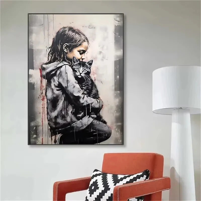 A Banksy Graffiti Boy Girl with Balloon on Canvas Posters Prints Pop Street Wall Art Painting for Living Room Home Decor Cuadros