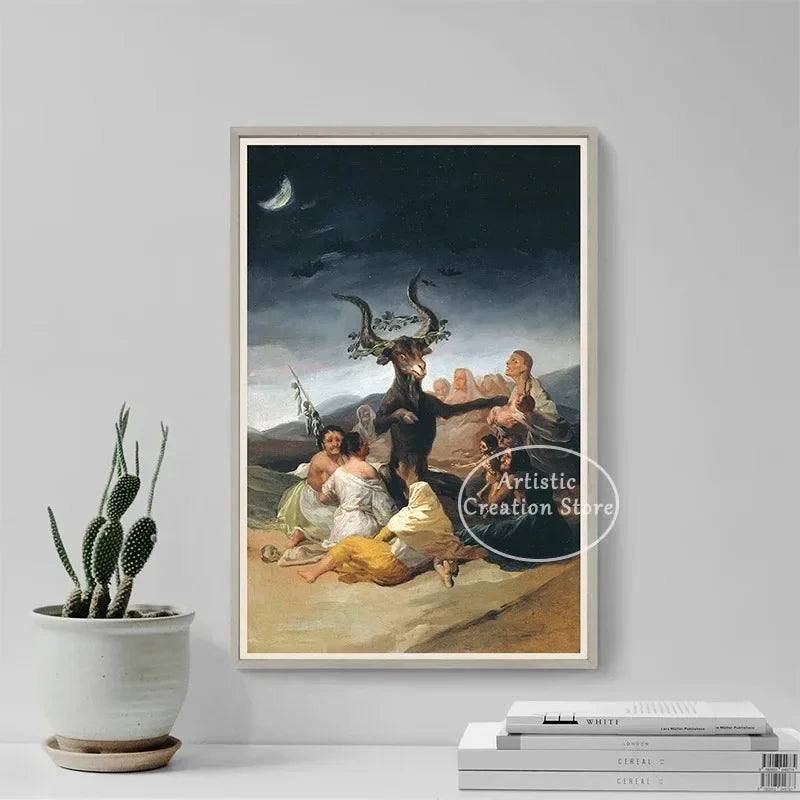 Witches Sabbath By Francisco De Goya The Colossus Canvas Painting Poster Wall Art Picture Cinema Room Home Bedroom Decoration