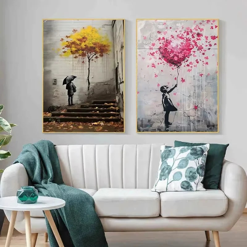 A Banksy Graffiti Boy Girl with Balloon on Canvas Posters Prints Pop Street Wall Art Painting for Living Room Home Decor Cuadros