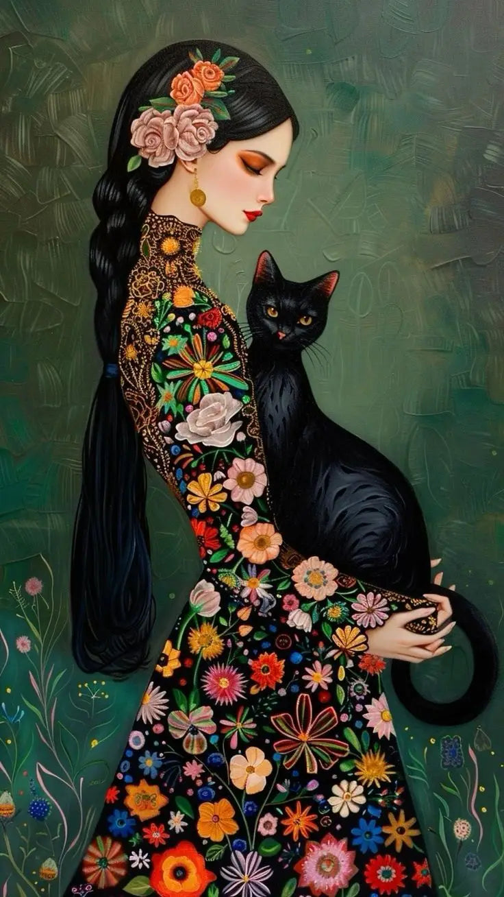 Abstract Woman And Cat Canvas Painting Wall Art Gustav Klimt Art Elegant Girl Poster Prints For Office Living Room Home Decor