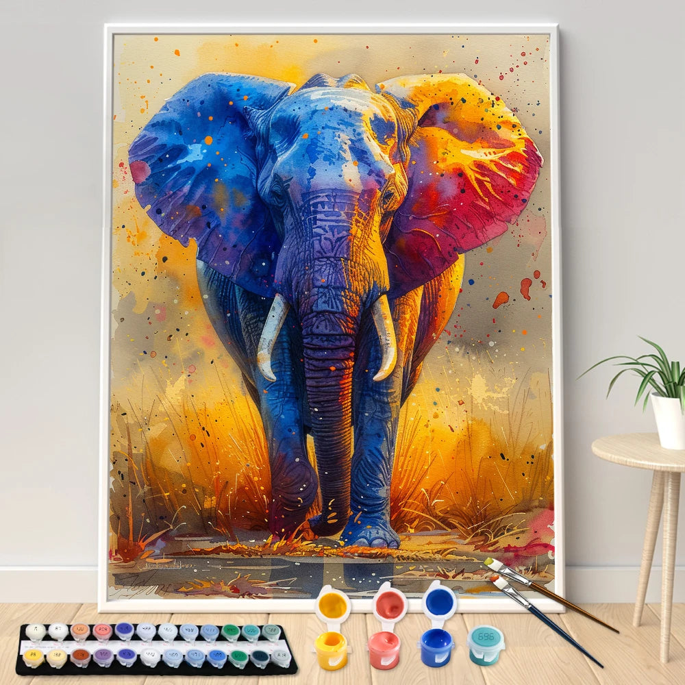 Painting By Numbers Elephant On African Grassland Adult Acrylic Kit Seascape DIY Paint Canvas Artwork Art Gift Home Decorate