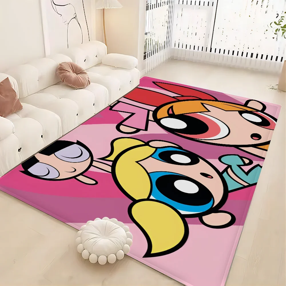 Cute Powerpuffs-Girls Classic Anime Long Rugs Nordic Style Home Doormat Bathroom-Toilet Mats Bedroom Bedside Area Rugs
