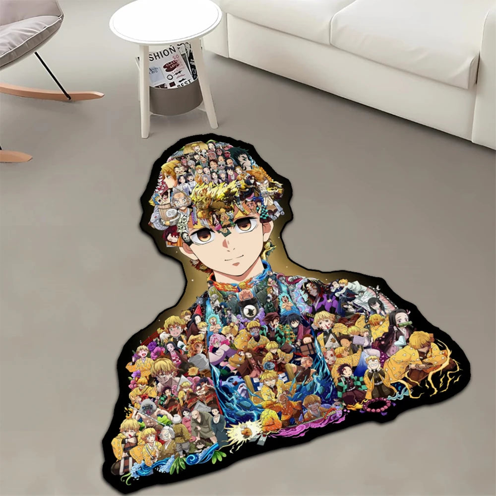 Custom Irregular Anime Area Rug Demon Slayer Nezuko Rengoku Zenitsu Creative Wall Art Handmade Carpet for Home Decor