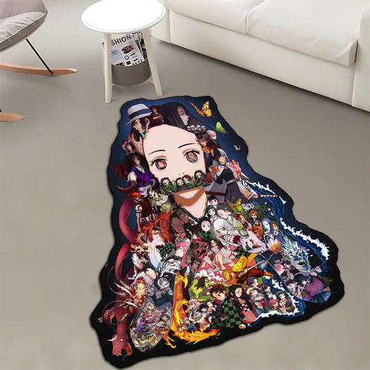 Custom Irregular Anime Area Rug Demon Slayer Nezuko Rengoku Zenitsu Creative Wall Art Handmade Carpet for Home Decor