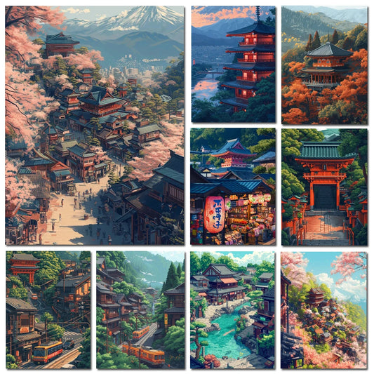 Diamond Art Paintings New 2025 Japan Tokyo City landscape Full Diamond Mosaic  Stitch Natural Scenery Cherry Blossom Embroidery