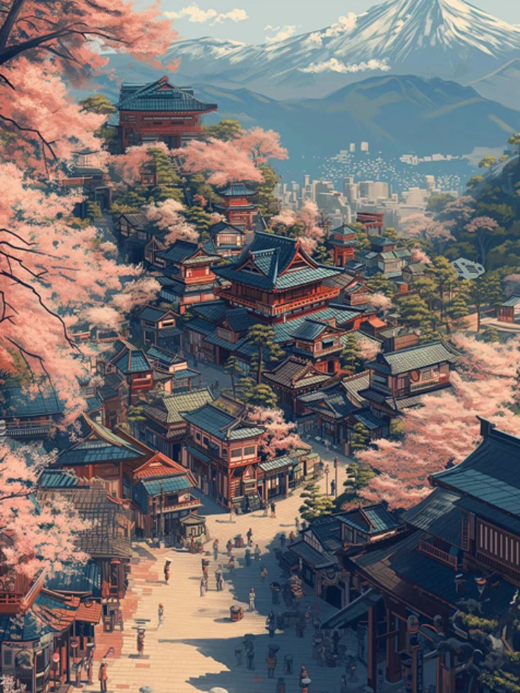Diamond Art Paintings New 2025 Japan Tokyo City landscape Full Diamond Mosaic  Stitch Natural Scenery Cherry Blossom Embroidery