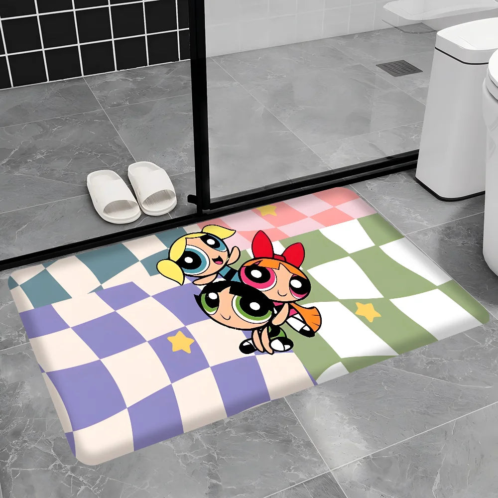 Cute Powerpuffs-Girls Classic Anime Long Rugs Nordic Style Home Doormat Bathroom-Toilet Mats Bedroom Bedside Area Rugs