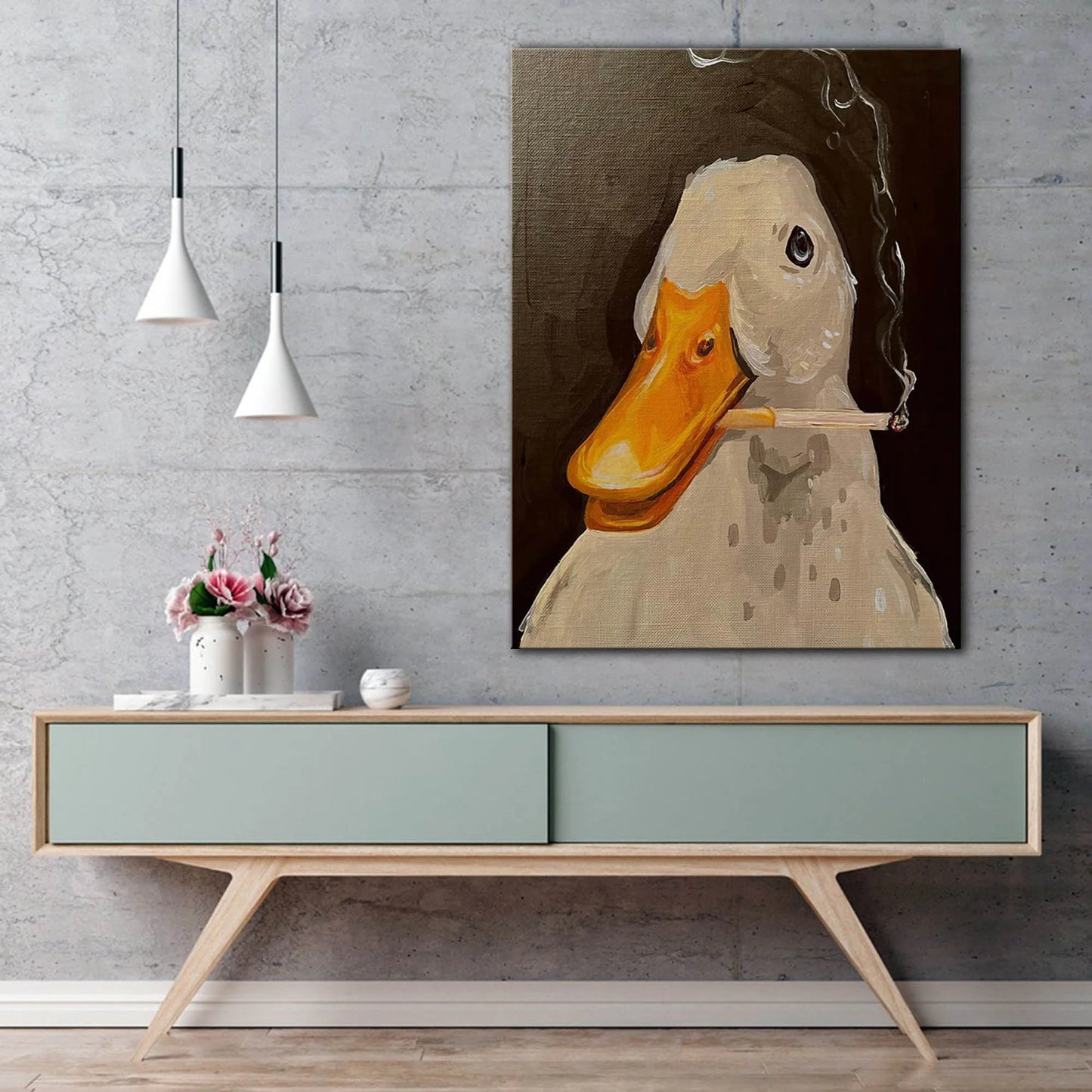 Duck Fun Illustration Canvas Wall Art Painting Creative Smoking Duck Poster and Print Pictures for Living Room Home Decoration