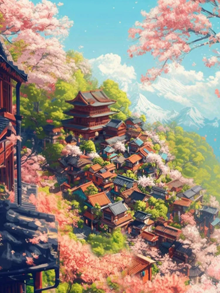 Diamond Art Paintings New 2025 Japan Tokyo City landscape Full Diamond Mosaic  Stitch Natural Scenery Cherry Blossom Embroidery
