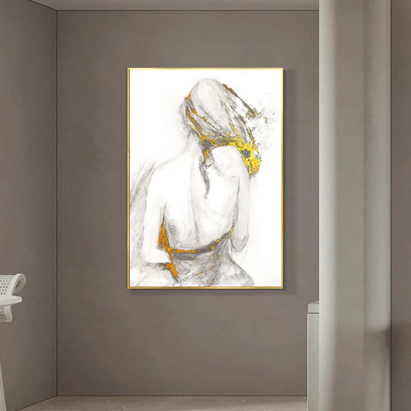 Abstract Sexy Naked Back Woman Gold Foil Poster Modern Decorative Paintings Canvas Wall Art Pictures Living Room Home Decoration
